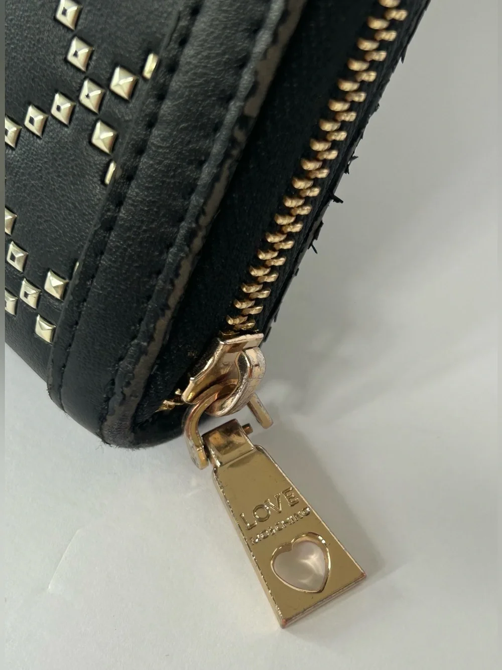 Love Moschino Black Quilted Studded Wallet with Silver Logo